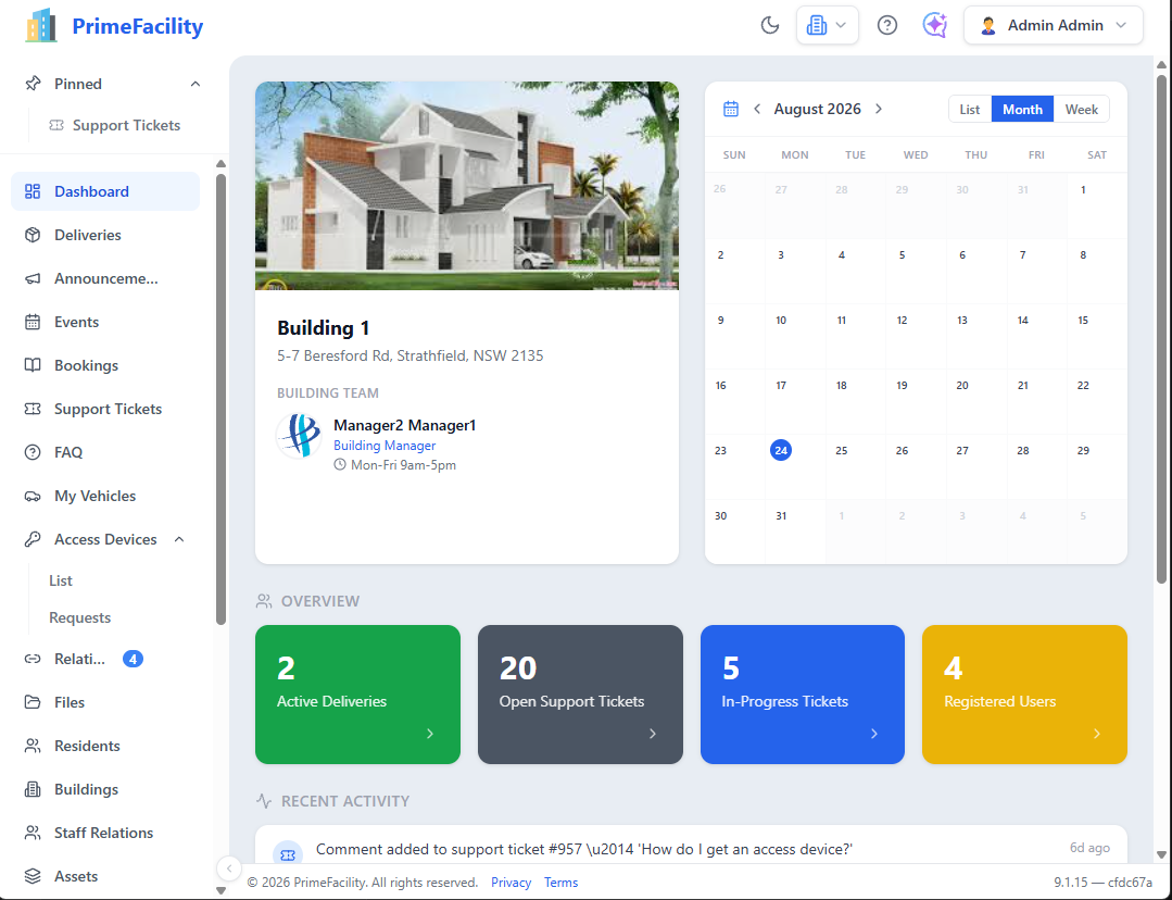 PrimeFacility dashboard on a tablet